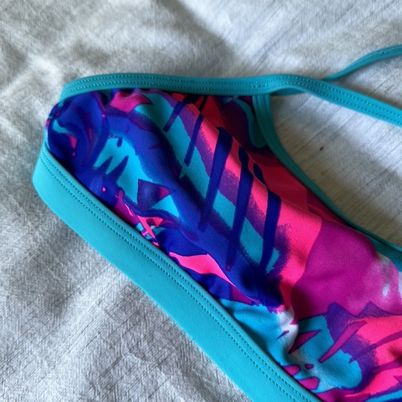 Nike Blue and Pink Swim Cross Back Tie Swim Top - Small - Picture 2 of 4